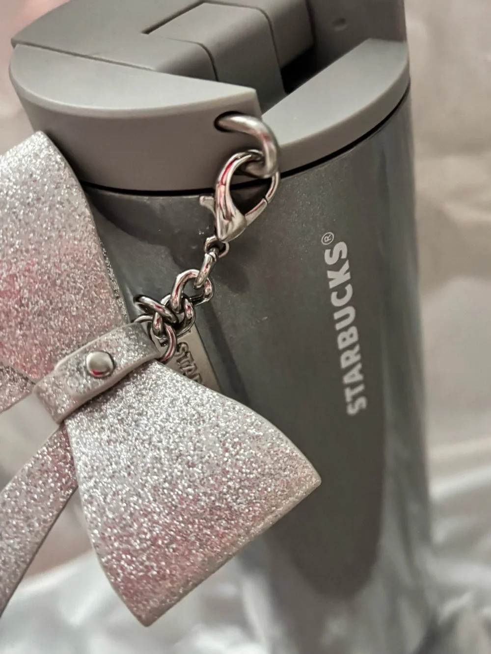 Starbucks Silver Glitter Bow Hot Drink Tumbler